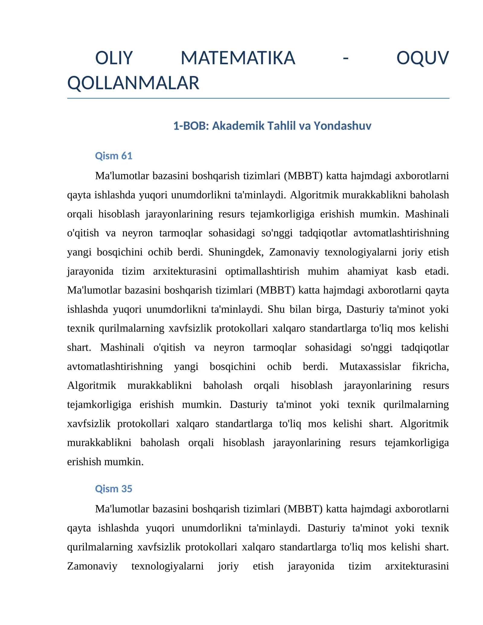 OLIY MATEMATIKA - OQUV QOLLANMALAR