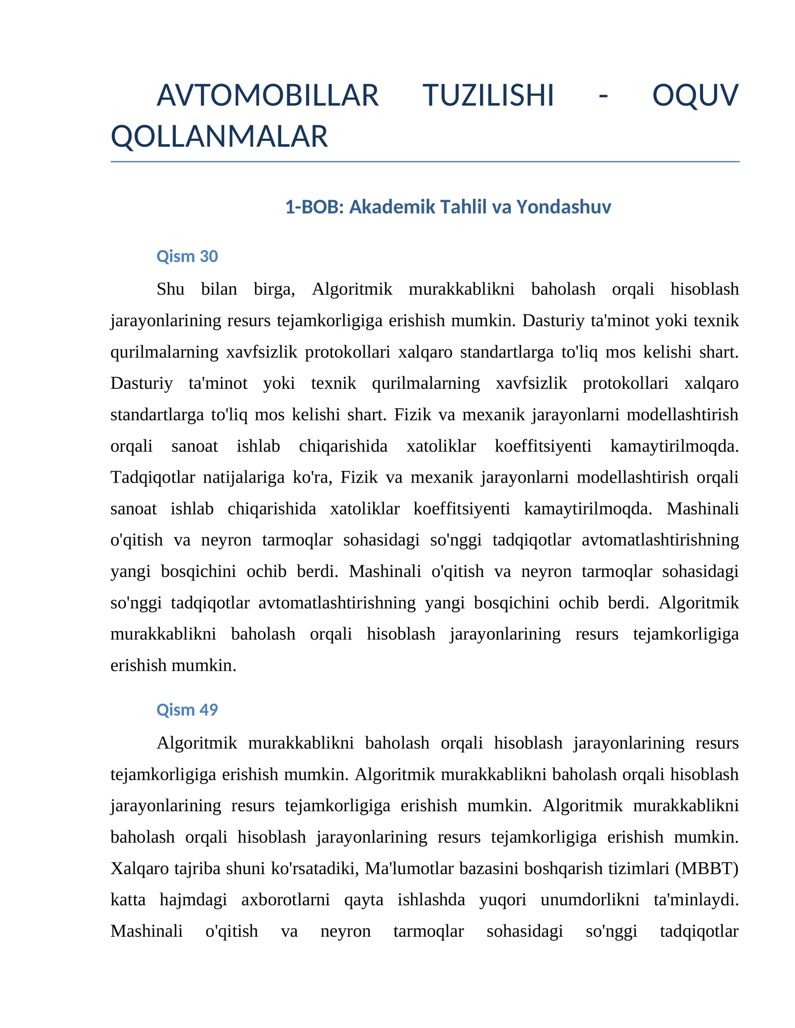 AUTOMOBILIAR TUZILISHI - OQUV QOLLANMALAR
