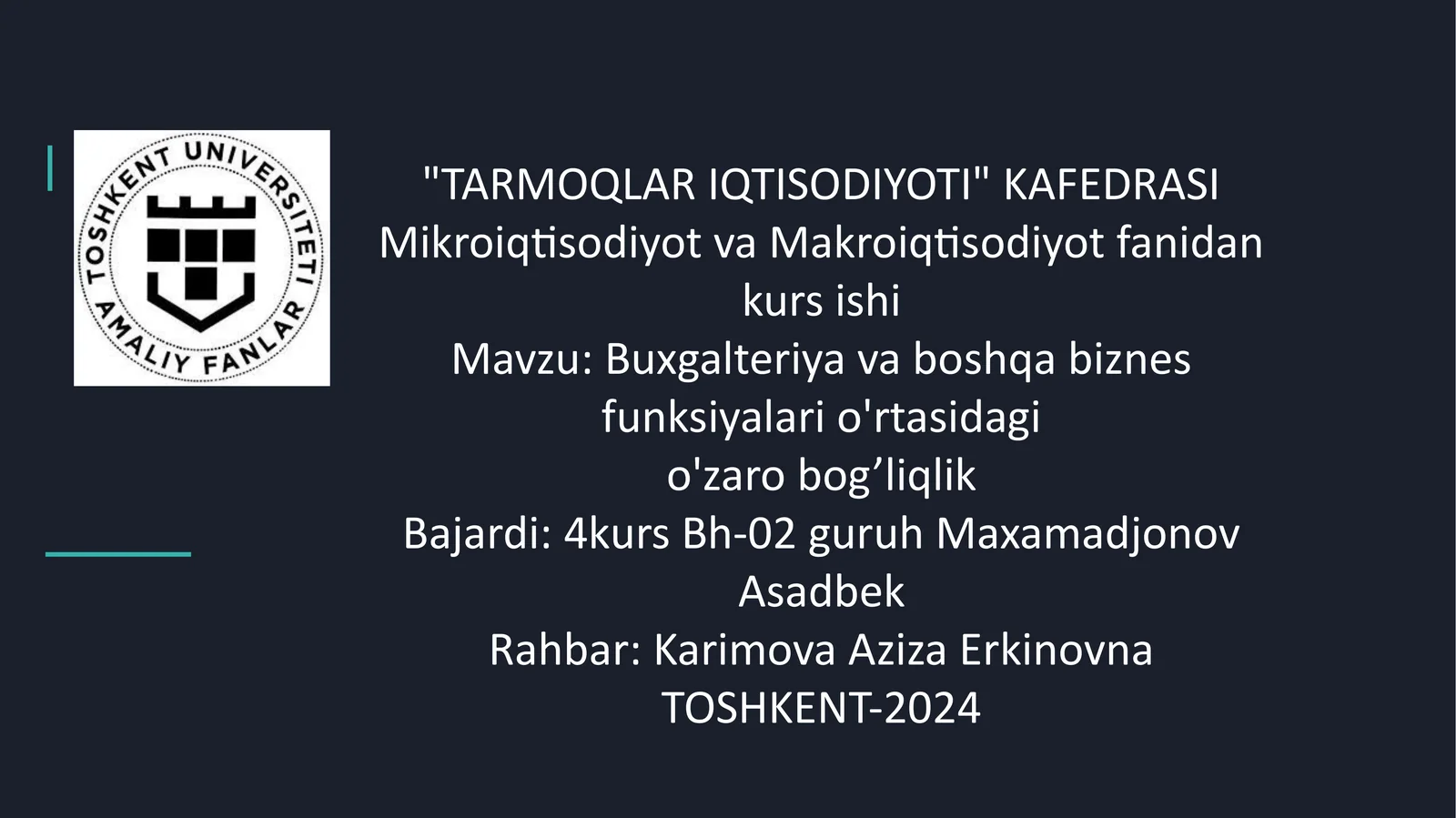 Tarmoqlar Iqtisodiyoti Kafedrasi