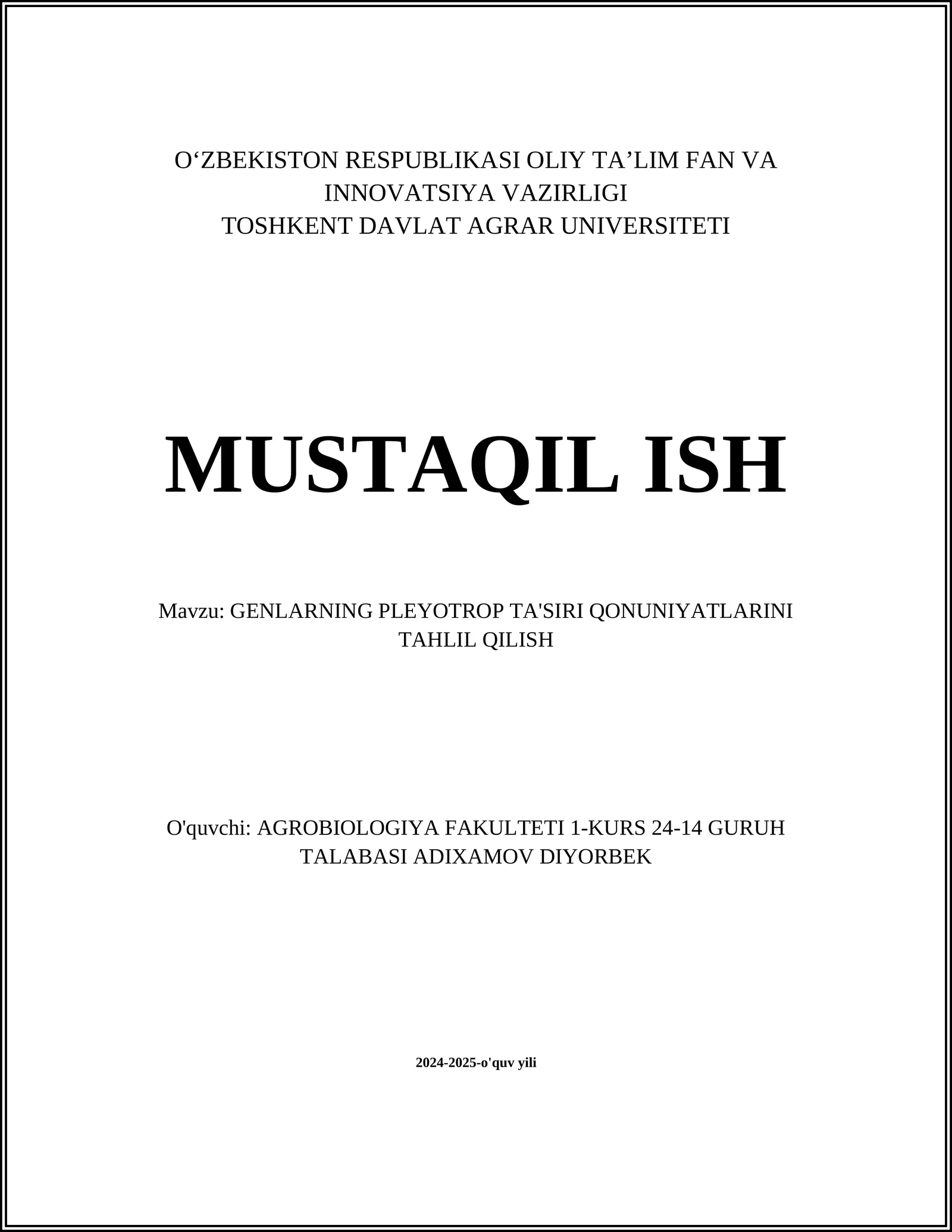 GENLARNING PLEYOTROP TA'SIRI QONUNIYATLARINI TAHLIL QILISH