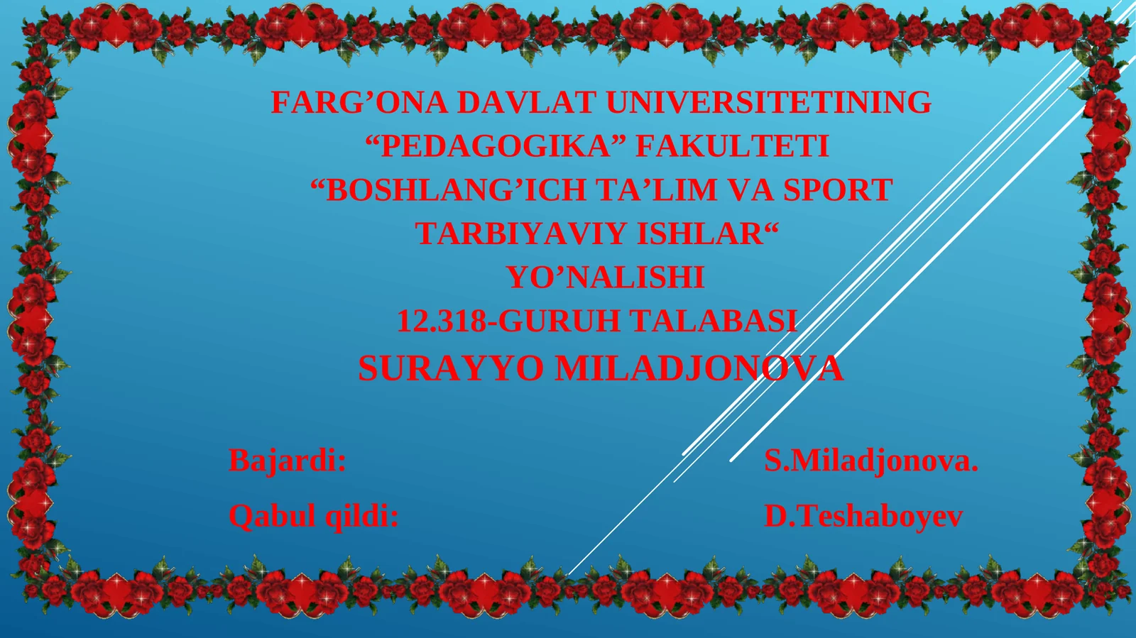 "BOSHLANG’ICH TA’LIM VA SPORT TARBIYAVIY ISHLAR" YO’NALISHI