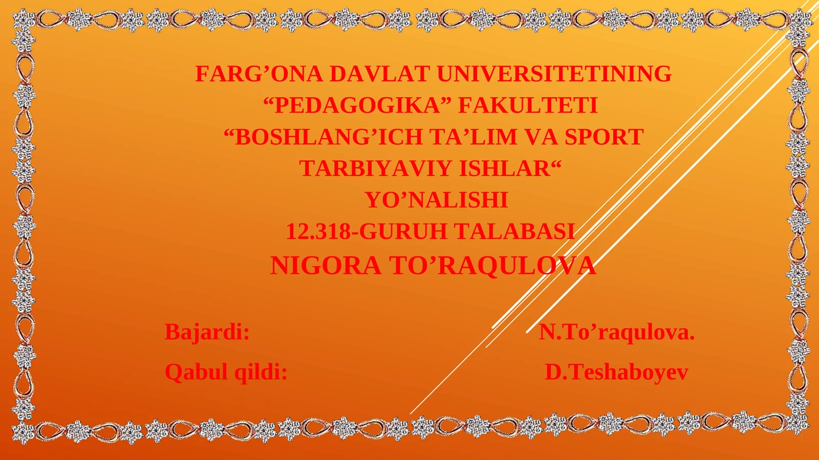 BOSHLANG’ICH TA’LIM VA SPORT TARBIYAVIY ISHLAR YO’NALISHI