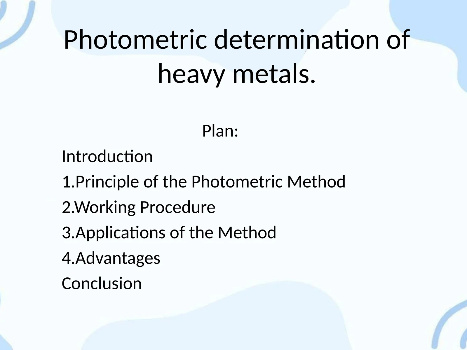 Photometric determination of heavy metals