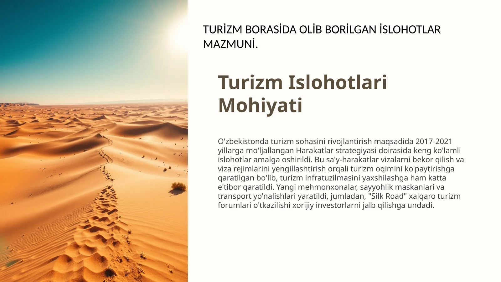 Turizm Islohotlari Mohiyati