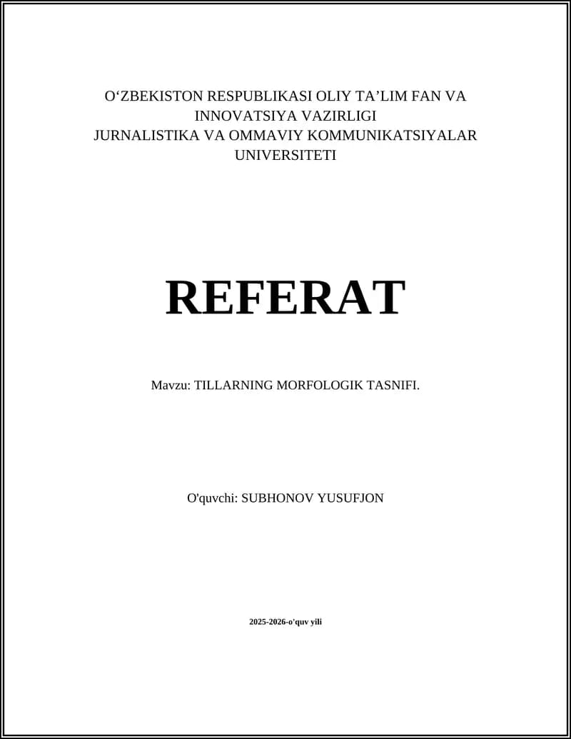 TILLARNING MORFOLOGIK TASNIFI