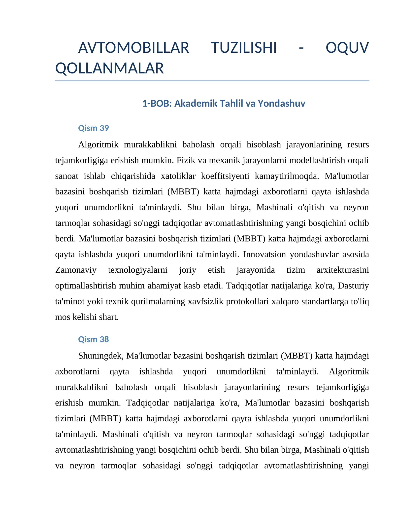 AVTOMOBILLAR TUZILISHI - OQUV QOLLANMALAR