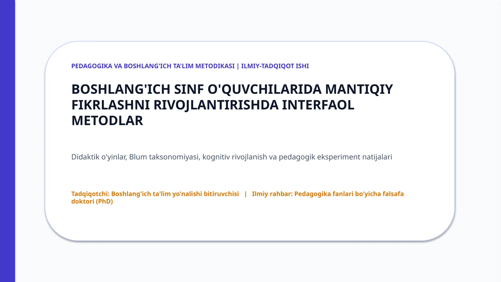 Pedagogika va boshlang'ich ta'lim metodikasi