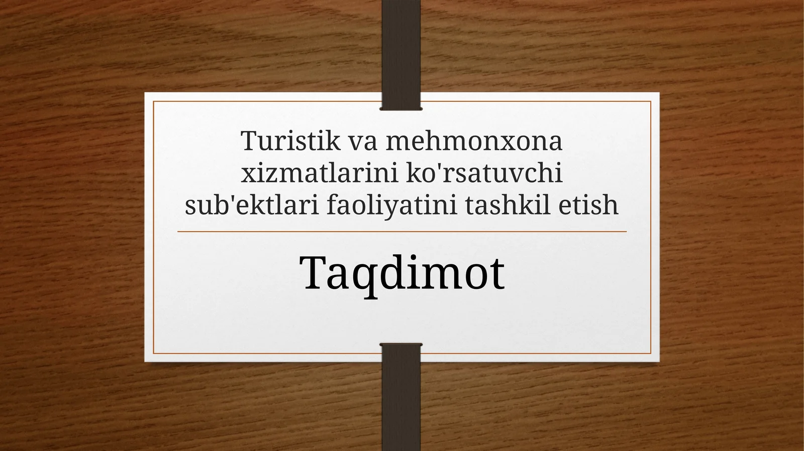 (100 millionlik Loyiha ishi ) Turistik va mehmonxona xizmatlarini ko'rsatuvchi
