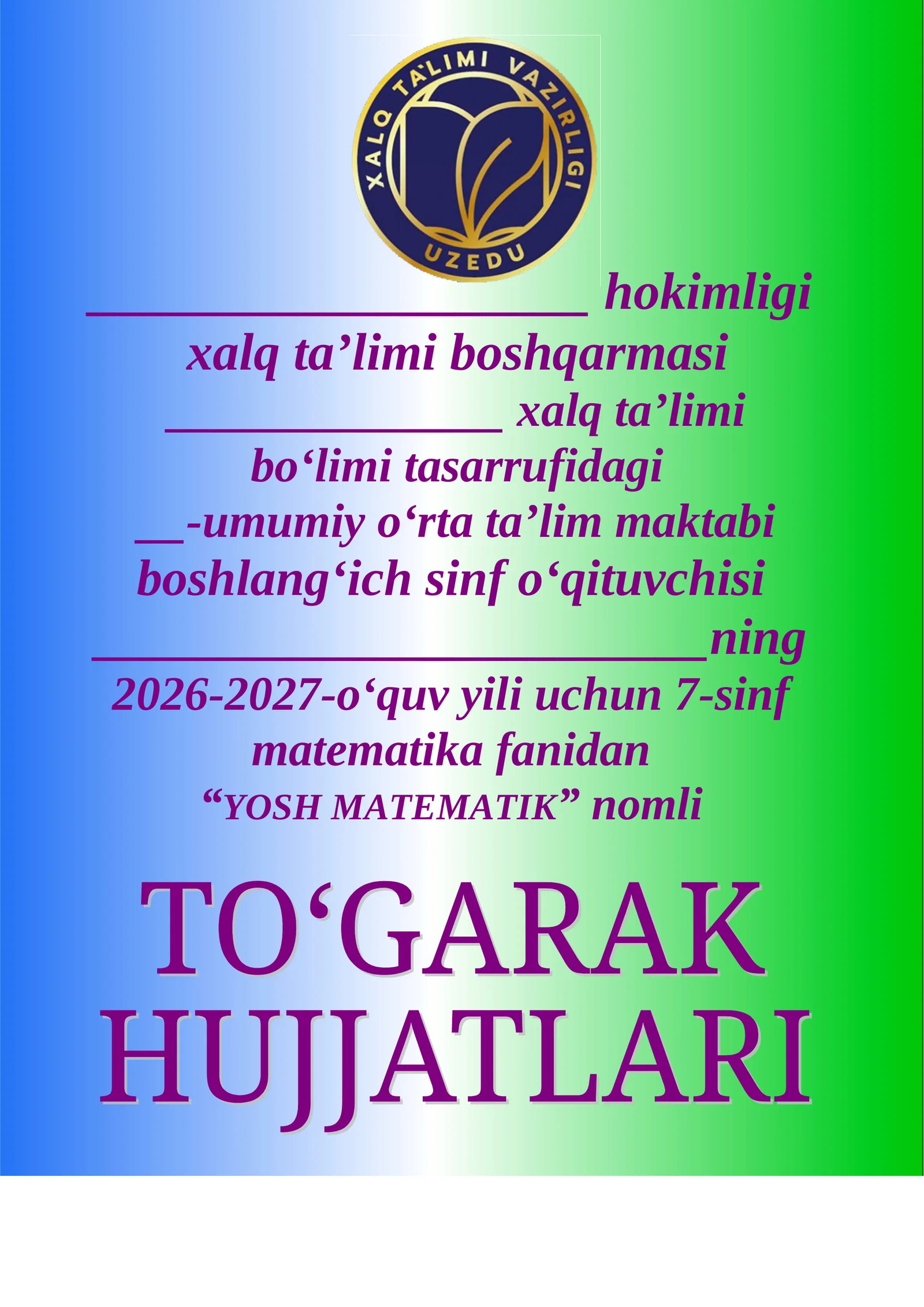 Matematika 7-sinf to'garak 34 soat.