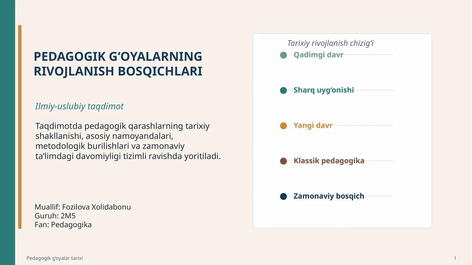 PEDAGOGIK G‘OYALARNING RIVOJLANISH BOSQICHLARI